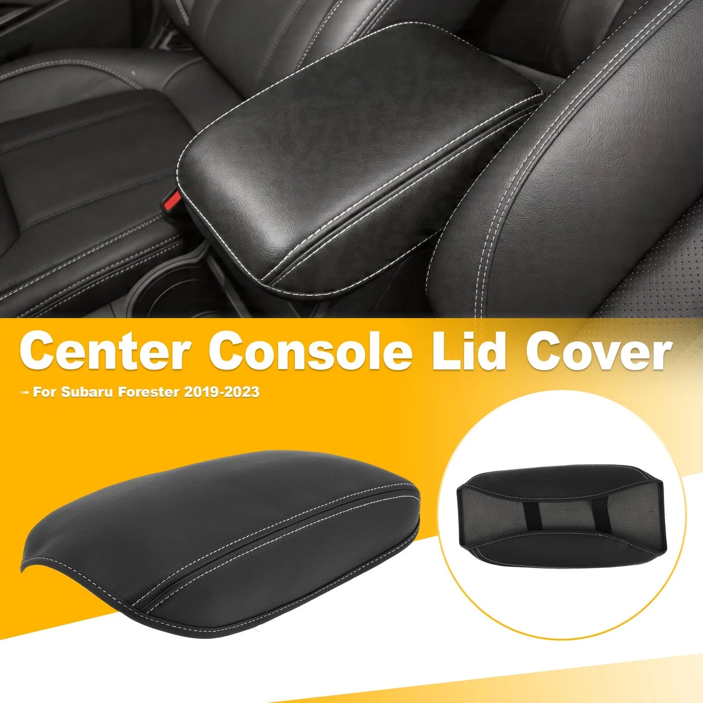 Black Leather Console Lid Armrest Cover for Subaru Forester (2019–2023)