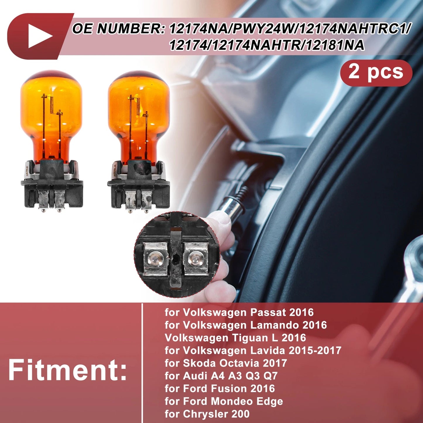 2Pcs Turn Signal Light Socket for Volkswagen Passat (2016) No. 12174NA