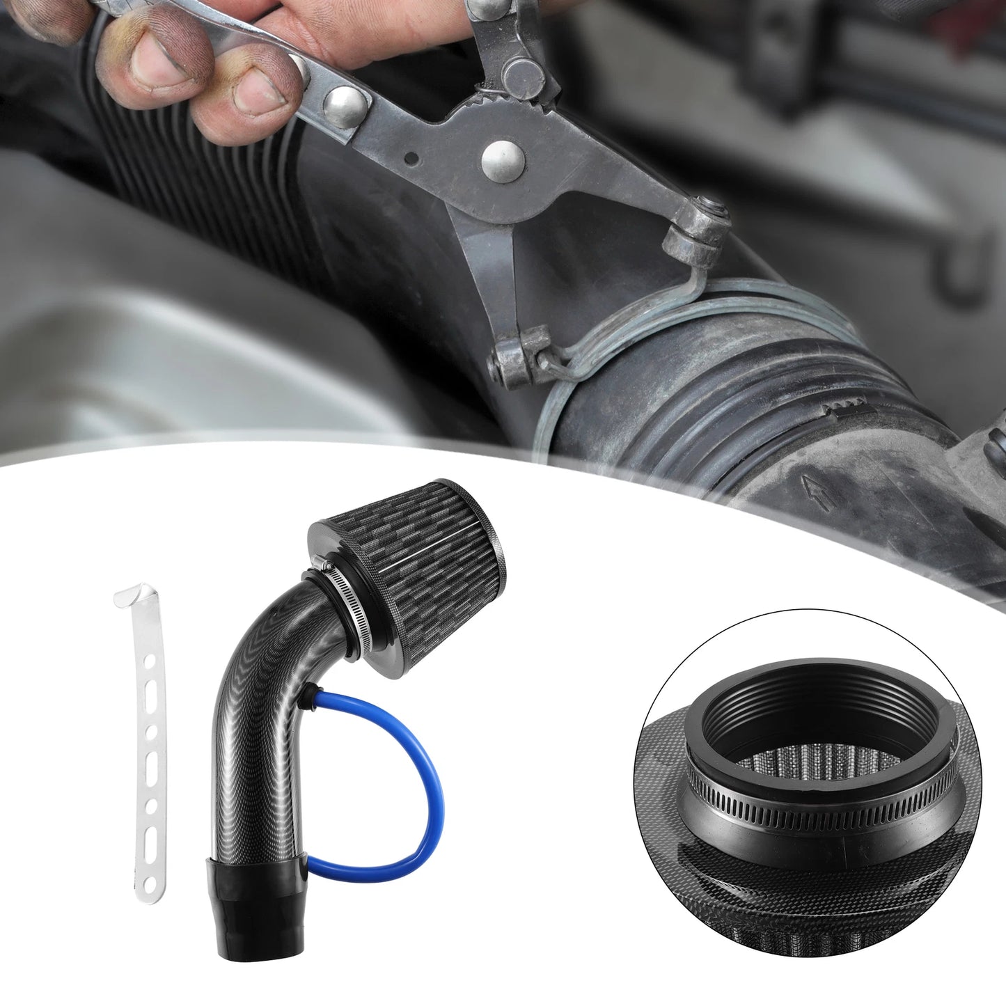 3" Cold Air Turbo Intake Pipe Kit for Car (Carbon Fiber Pattern)