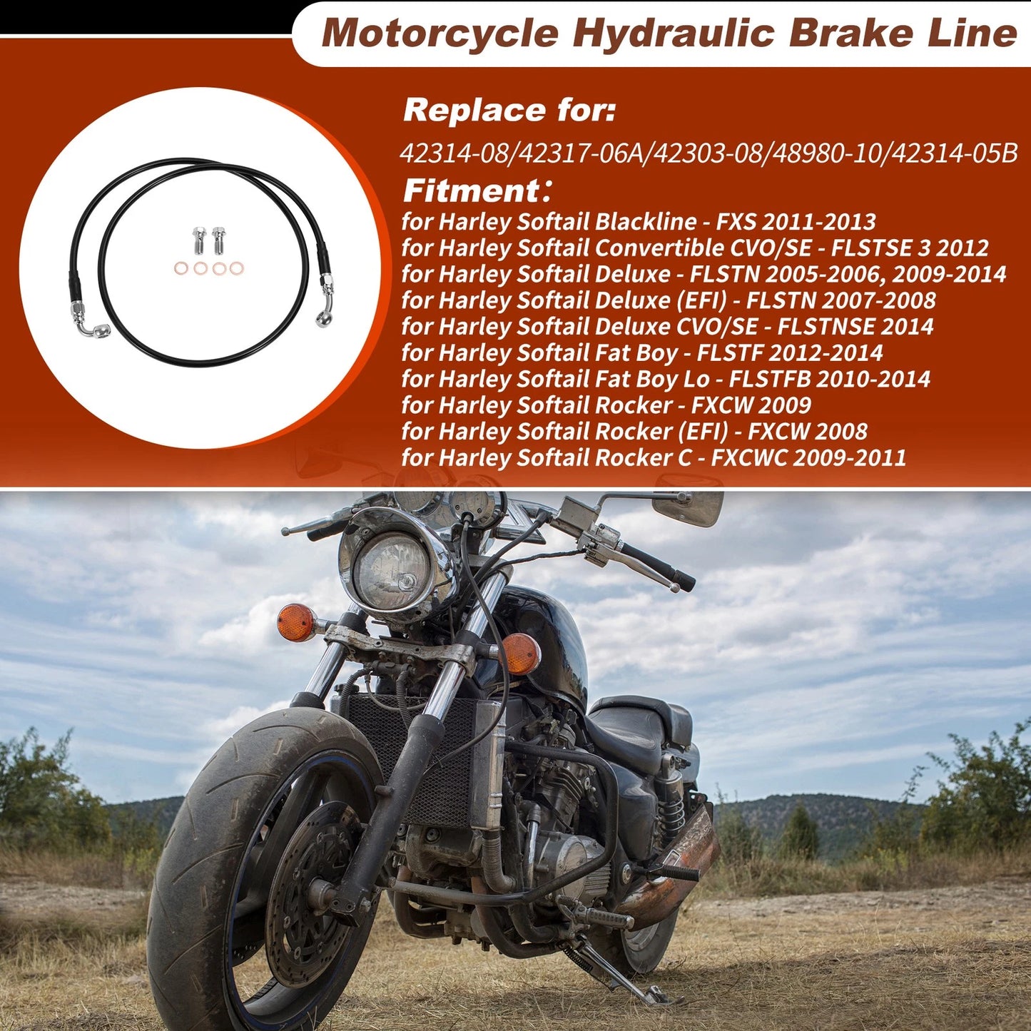 Hydraulic Front Brake Line Kit for Harley Softail (2011–2013) No. 42314-08 Black