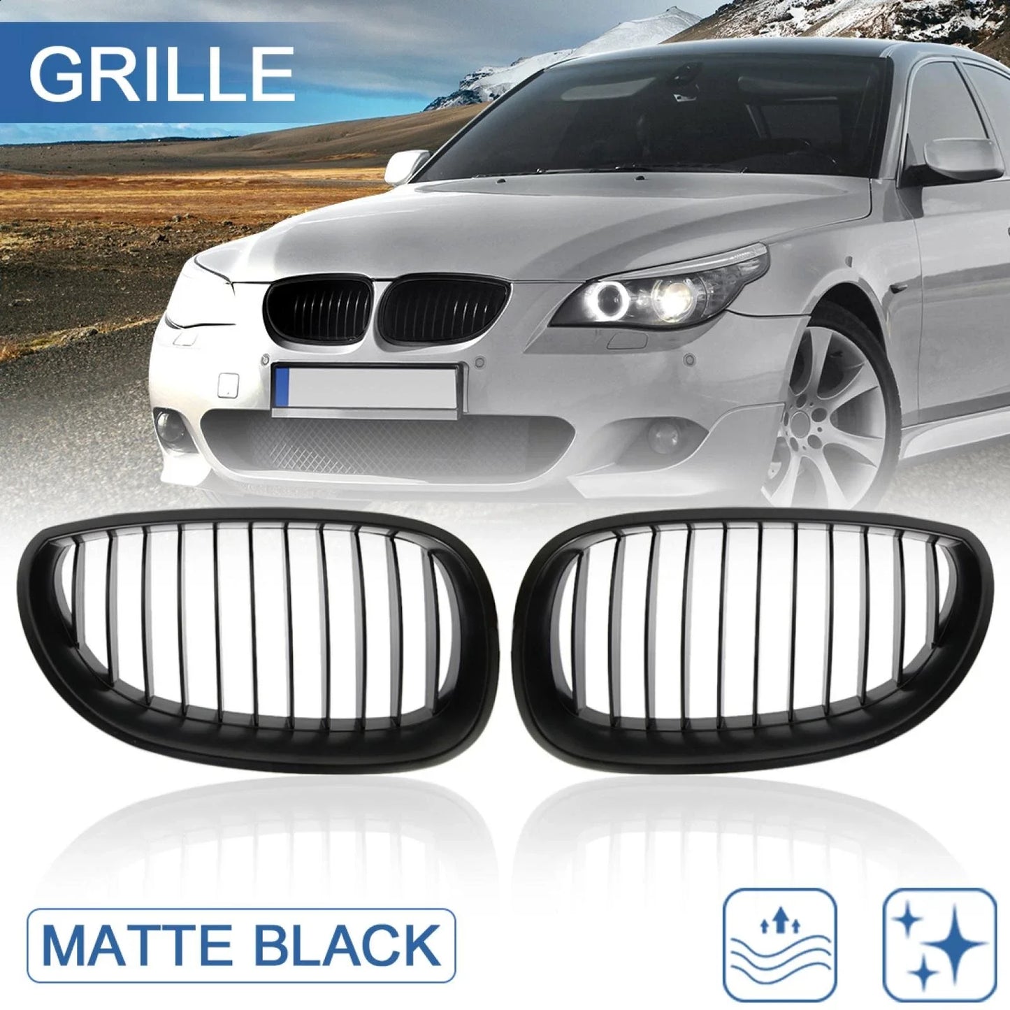 Matte Black Grill for BMW E60/E61 528i 535i 525i 530i 530xi 545i M5 (2003-2009)