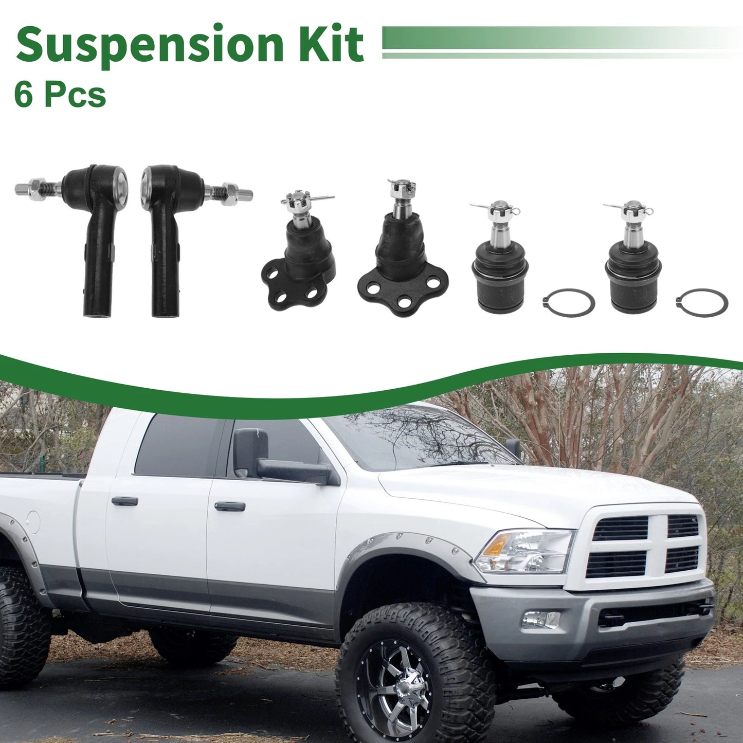 Set of 6 Front Outer Tie Rod Ends & Ball Joints for Dodge Dakota (2000–2004)