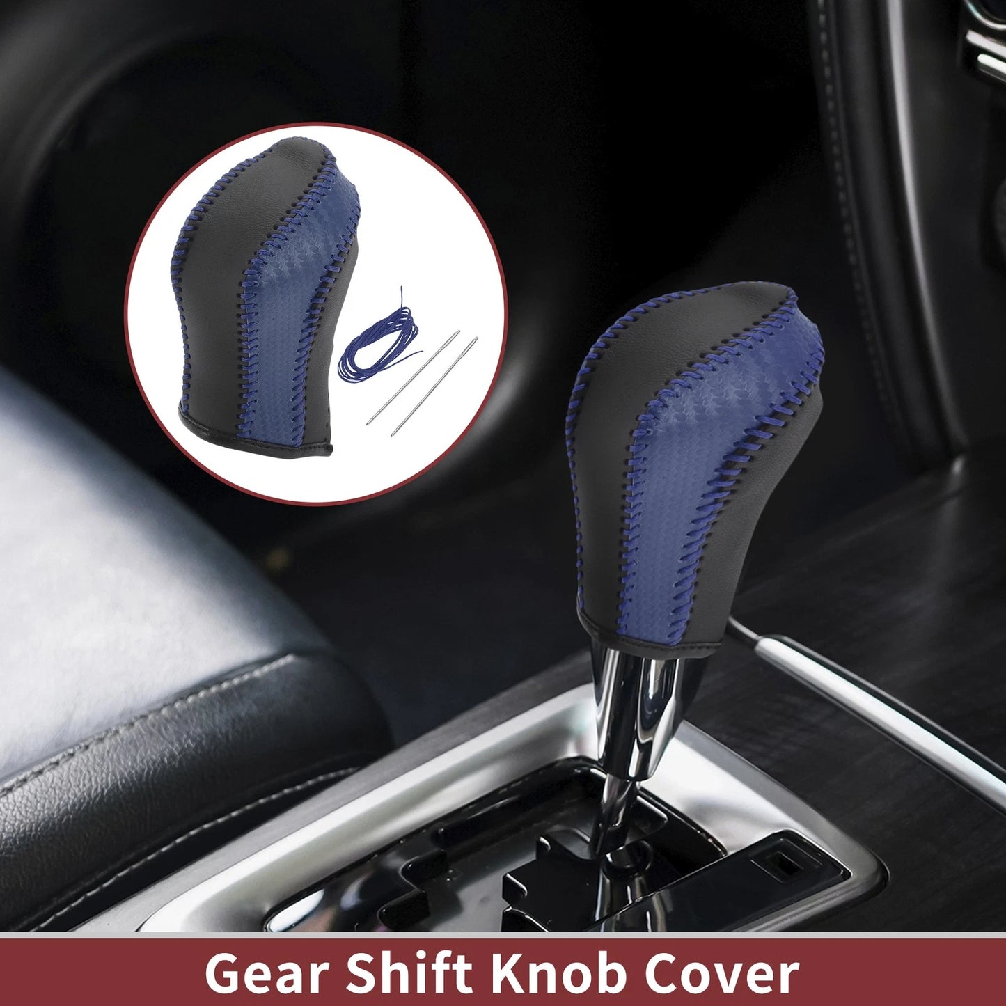 Gear Shift Knob Cover for Nissan Maxima (2016–2023) Black Blue Faux Leather