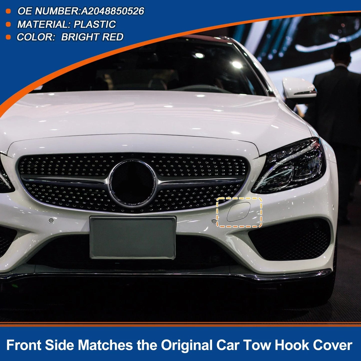 Front Bumper Tow Hook Cap for Mercedes-Benz C250 (2012-2015) - Bright Red