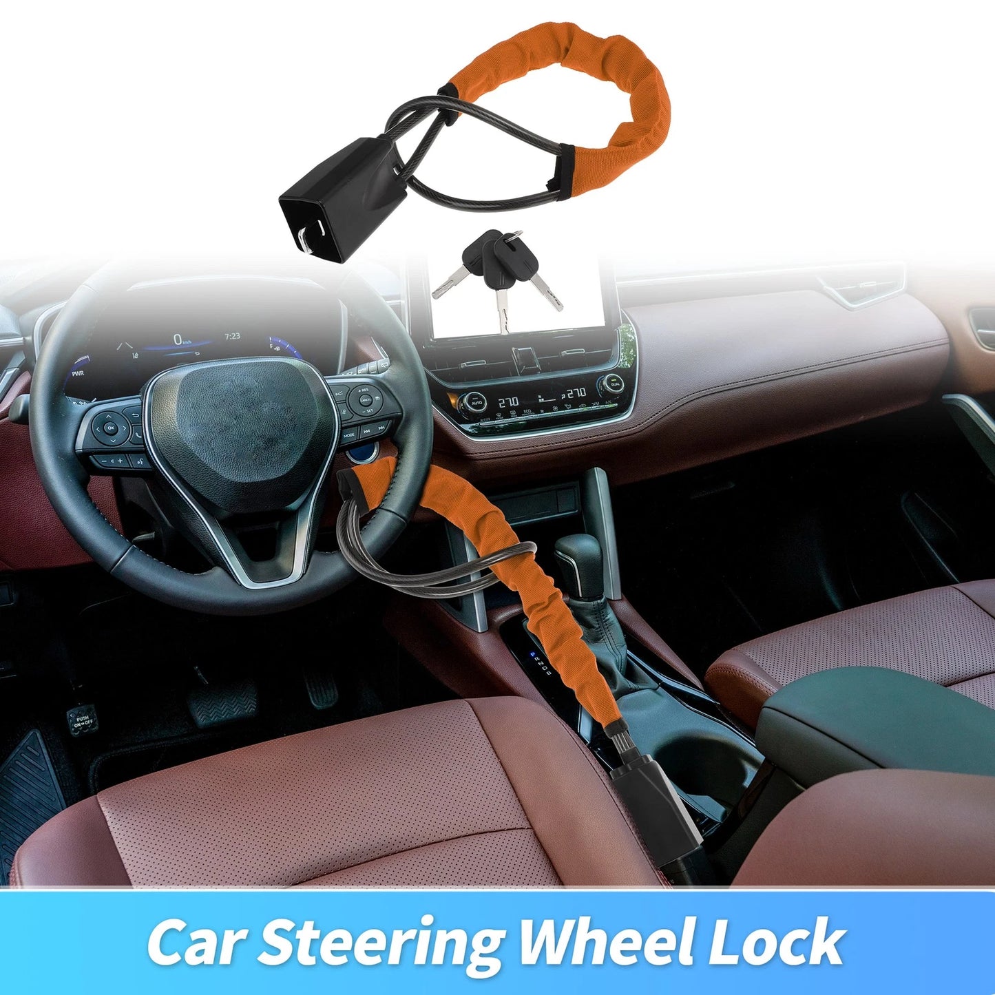 Steering Wheel Lock & Seat Belt Lock for Universal Fit (2010–2023) - Orange