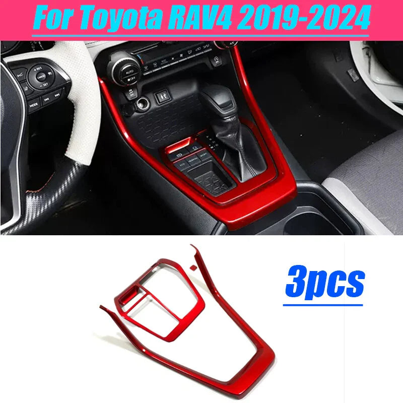 Red Console Gear Shift Panel Cover Trim for Toyota RAV4 (2019–2024)