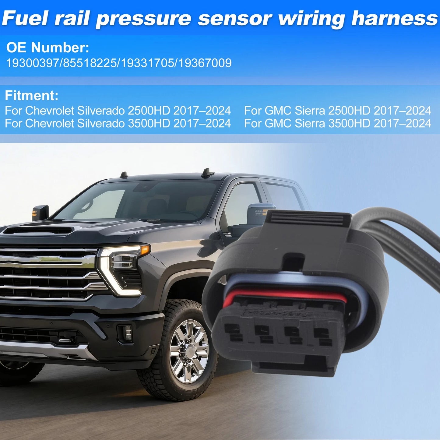Fuel Rail Pressure Sensor Connector for Chevrolet Silverado 2500HD (2007–2019) No.19300397