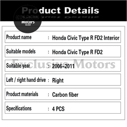 4Pcs Real Carbon Fiber Interior Trim For Honda Civic Type R Fd2