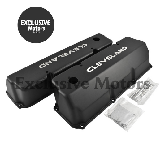Cast Aluminium Valve Covers 302 351 for Ford Cleveland (1969-1982) Black Logo