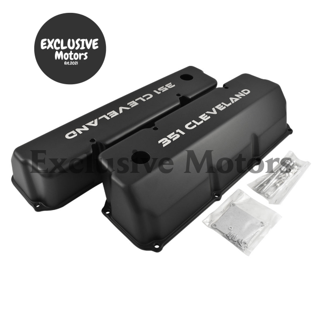 Cast Aluminium Valve Covers 302 351 for Ford Cleveland (1969-1974) Black Logo