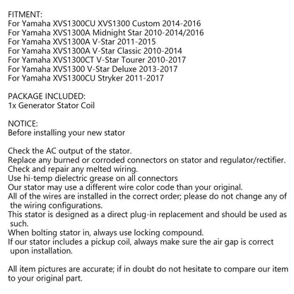 Generator Stator For Yamaha XVS1300 V-Star / Midnight Star 10-17 3D8-81410-10 Generic