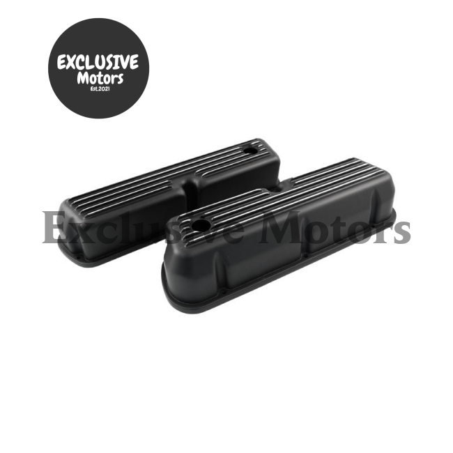 Black Finned Aluminum Valve Covers Tall for SB Ford Windsor (1962-2001)