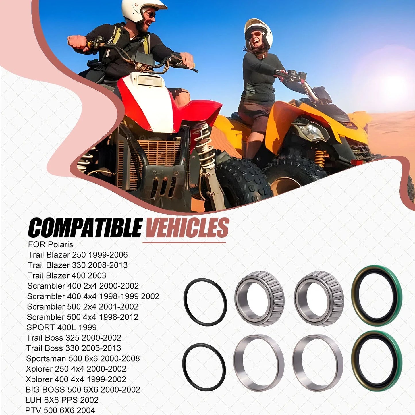 Rear Axle Bearings Seals for Polaris Sportsman 500 6x6 Sport 400L (2000-2008)