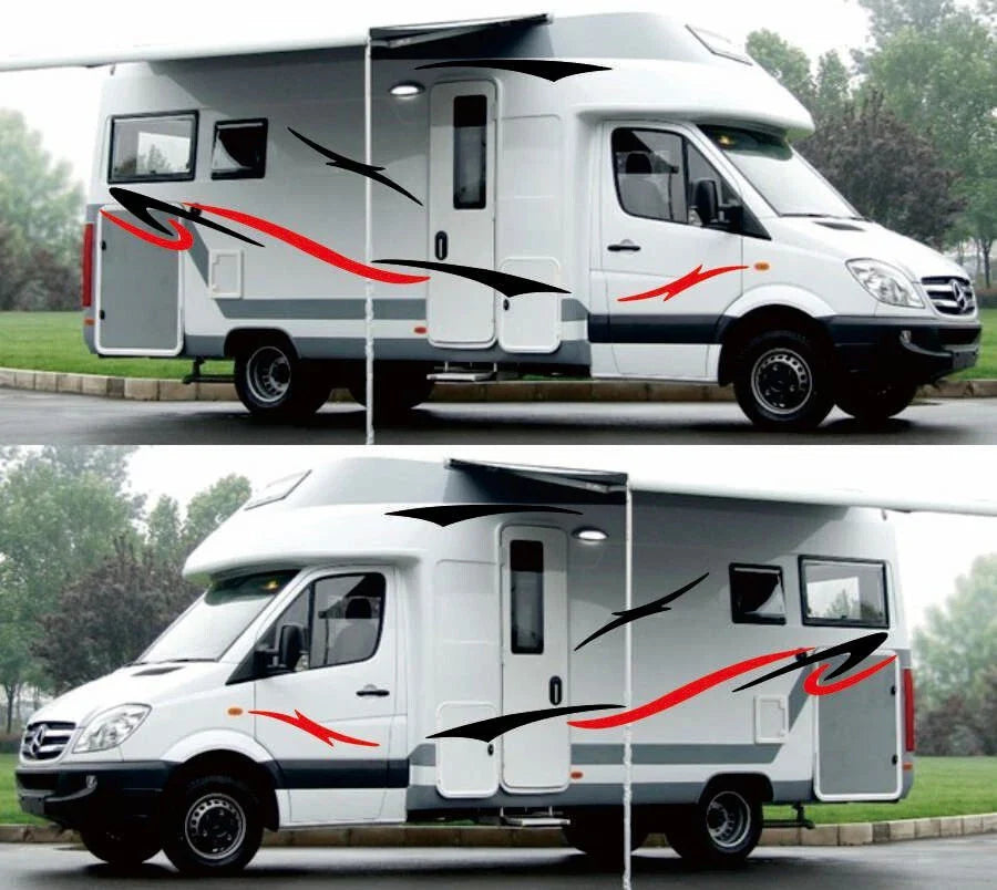 Black Red Stripes Vinyl Decals Stickers Pair for Caravan Trailer Camper