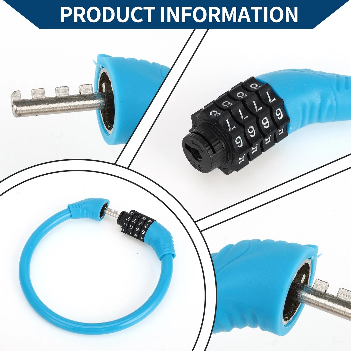 Bicycle Lock Ring Anti-Theft Resettable 4 Digit Mini Lock Blue