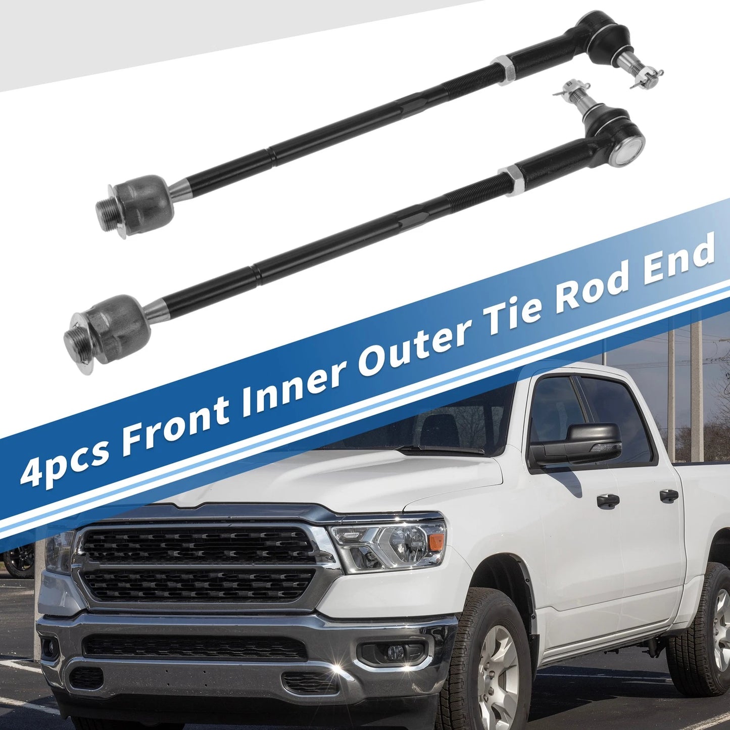 Set of 4 Front Inner Outer Tie Rod End Links for Dodge Ram 1500 (2011–2015)