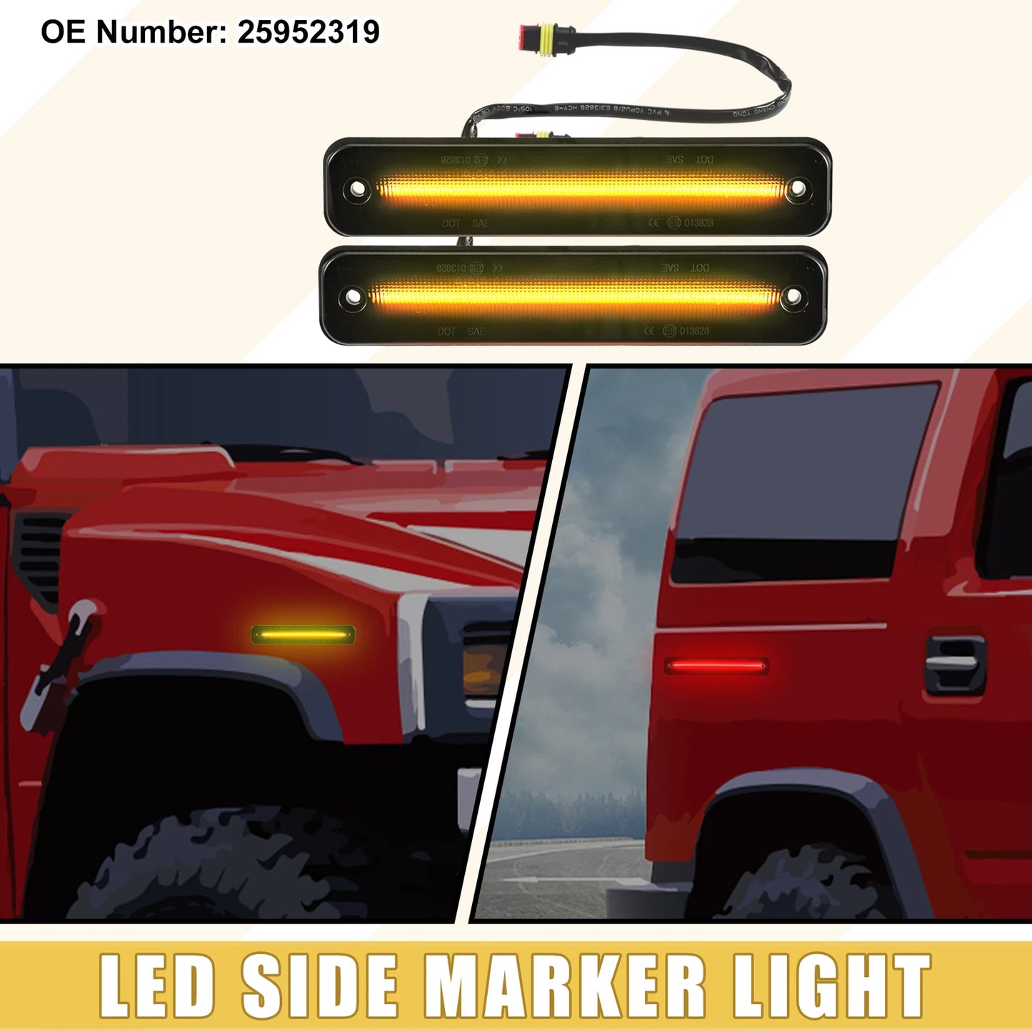 2X Front LED Side Marker Light 25952319 for Hummer  Black Lens Amber
