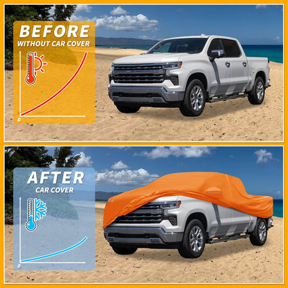 Waterproof Car Cover for Chevy Silverado (All Weather, Orange, Zipper)