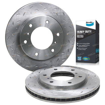 Front Slotted Dimpled Disc Brake Rotors + Bendix HD Pads for Triton ML-MQ (2007–2018)