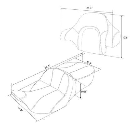 Black Red Driver Passenger Seat Backrest Pad for Harley Street Glide (2014-23)