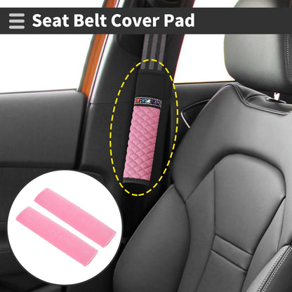 Set of 2 Pink Chenille Seat Belt Cover Pads for Universal Fit (25cm)