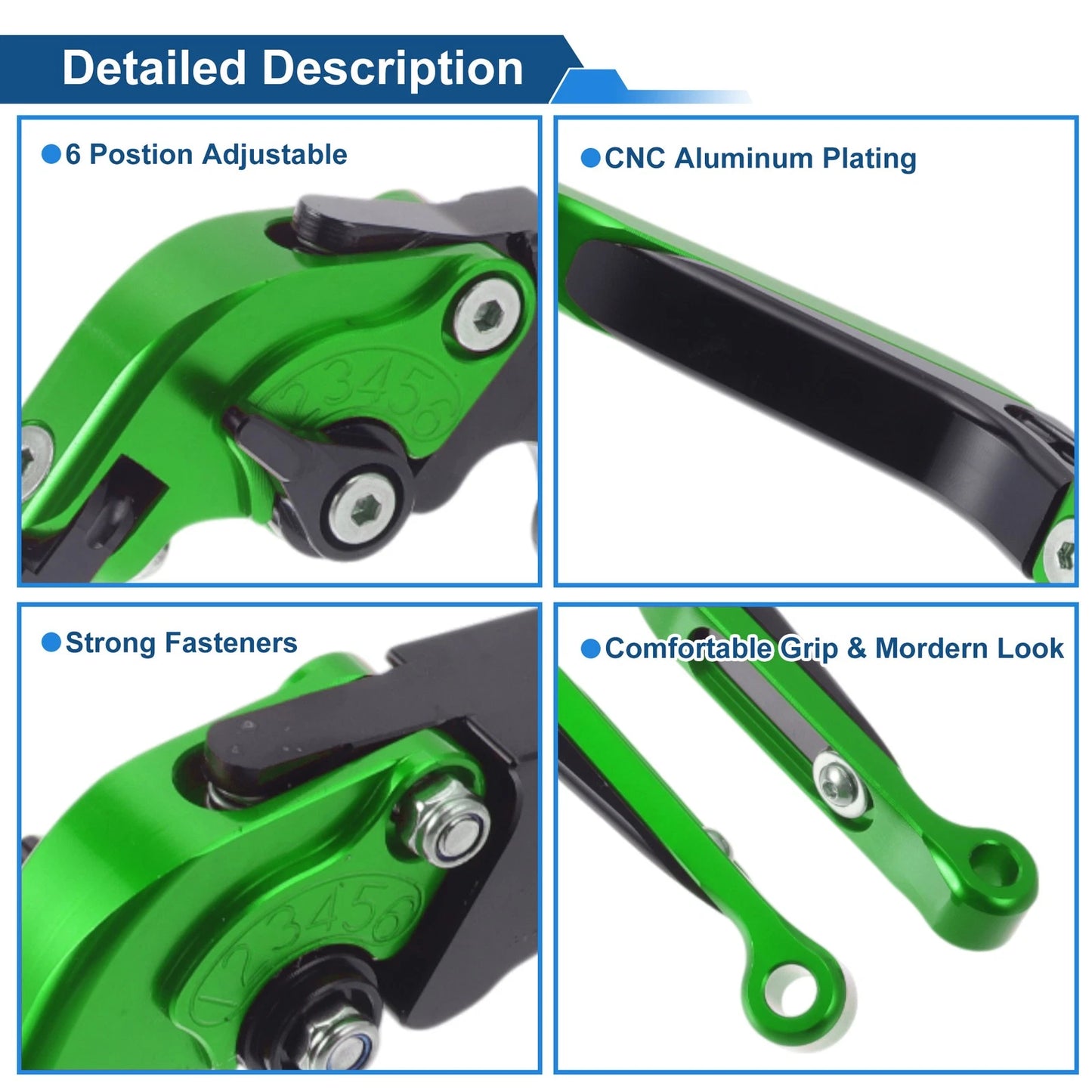 Adjustable Brake Clutch Levers for Yamaha YZF R1 (2002–2023) - Green Head Black Handle
