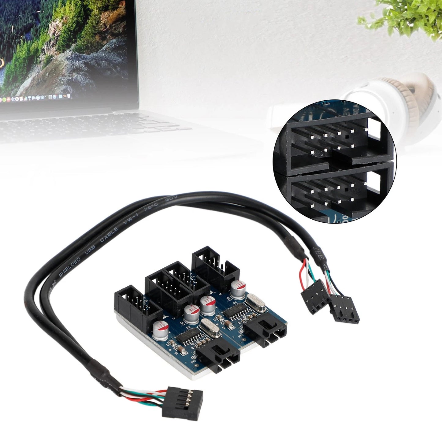 9 Pin USB Header Male to 4 Female Extension Connector for Motherboard