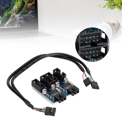 9 Pin USB Header Male to 4 Female Extension Connector for Motherboard