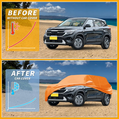 Waterproof Car Cover for Kia Seltos (2020–2023) - Orange Cotton, Zipper