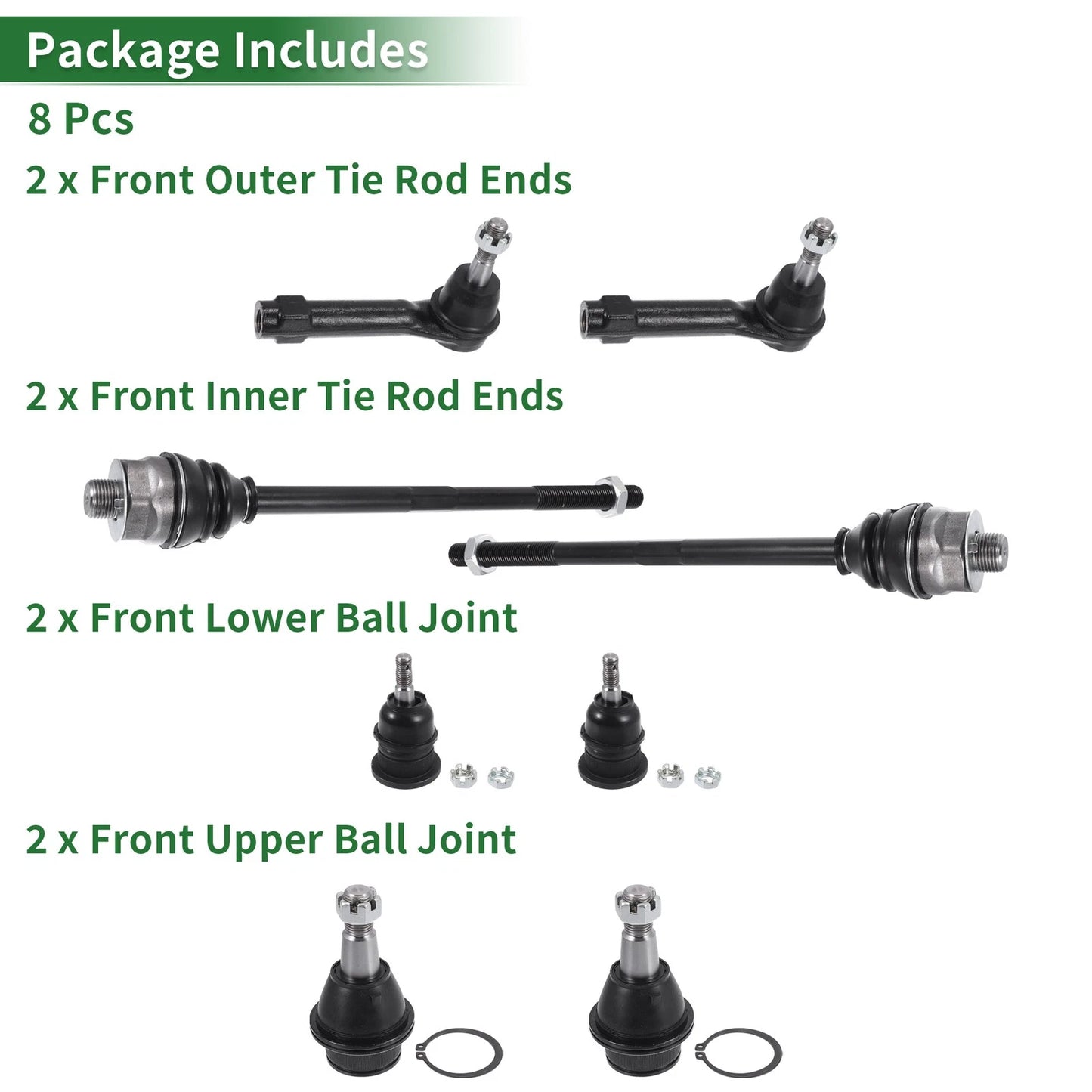8pcs Front Suspension Kit Tie Rod End Ball Joint for Cadillac Escalade (2002–2006)