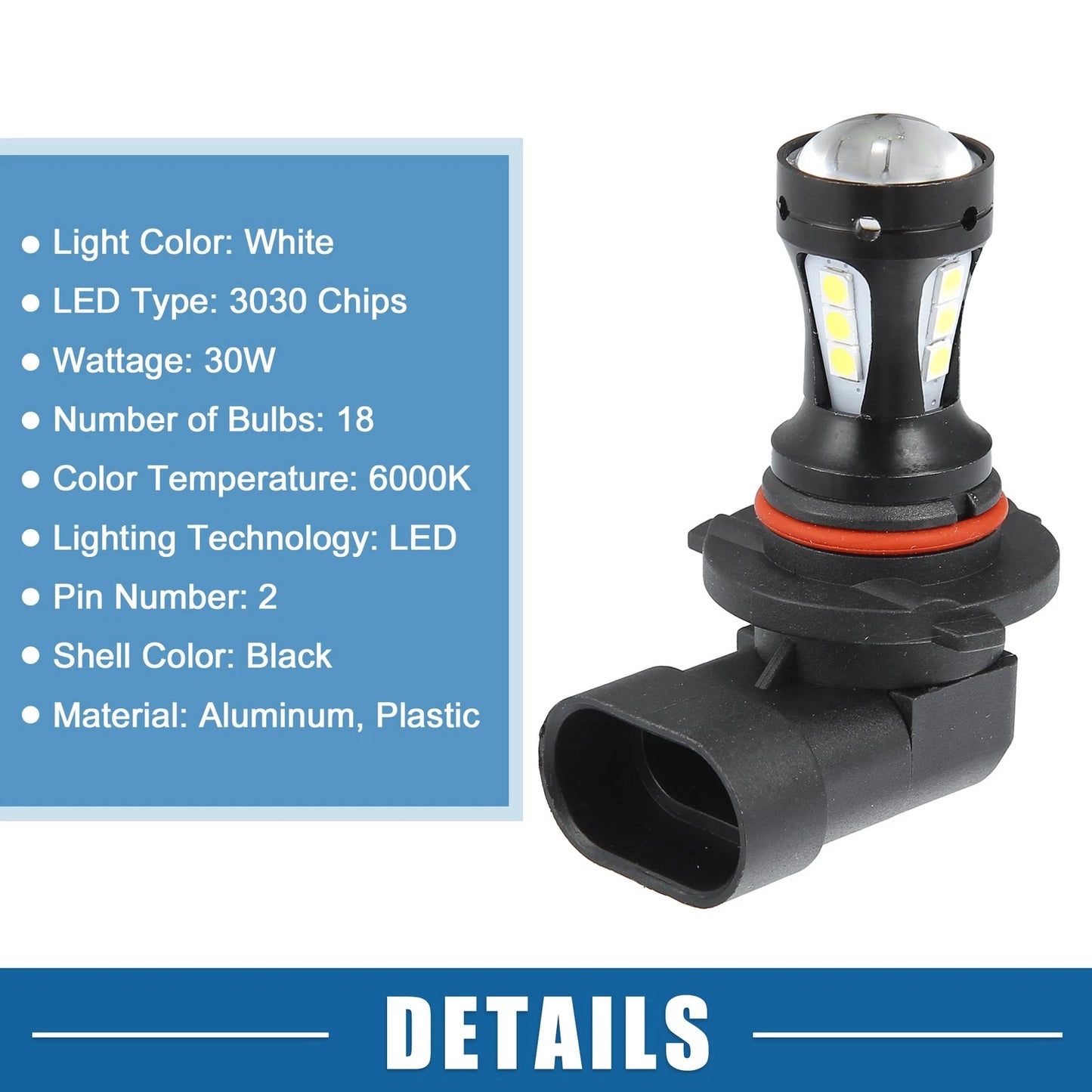 Set of 2 9006 LED Fog Light Bulbs 3030 Chips for Auto Car