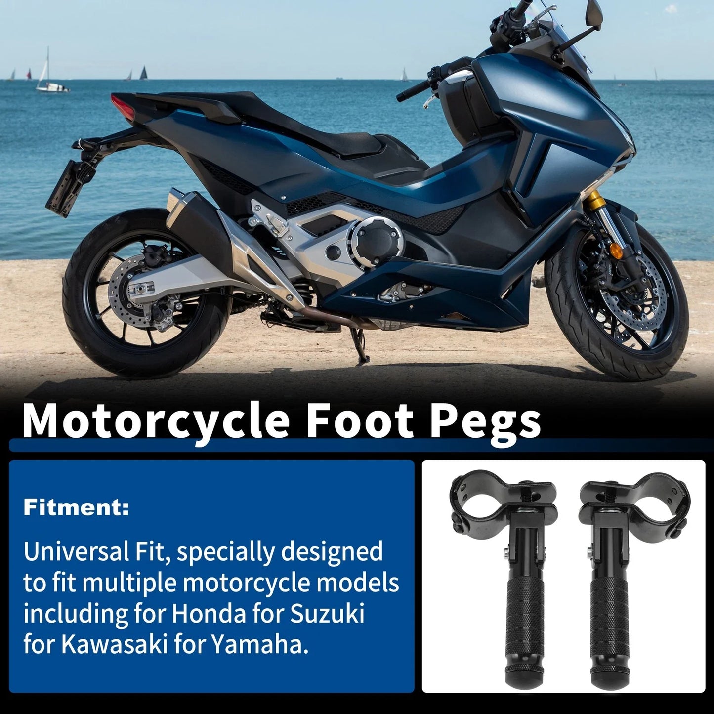 Universal Motorcycle Rear Foot Pedal for Honda, Suzuki, Kawasaki - 1 Pair