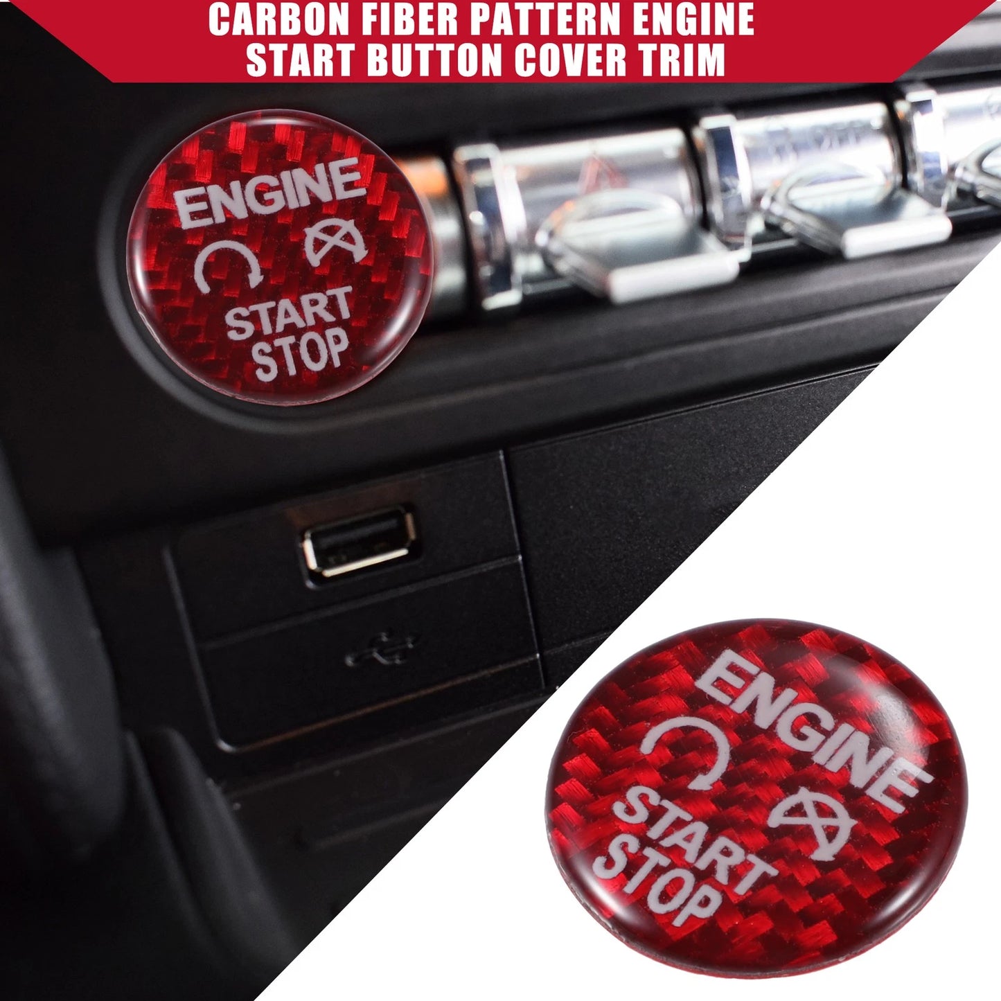 Carbon Fiber Engine Start Stop Button Cover Trim for Ford