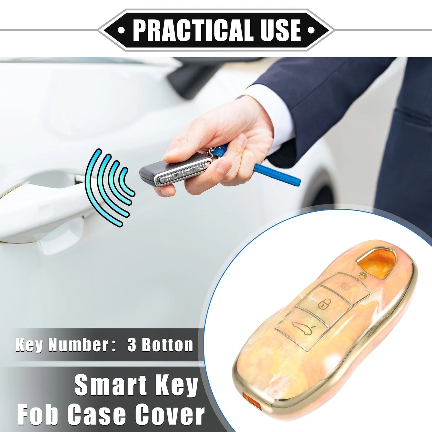 3X Smart Key Fob Case Cover for Porsche Cayenne (2011–2018) TPU Orange