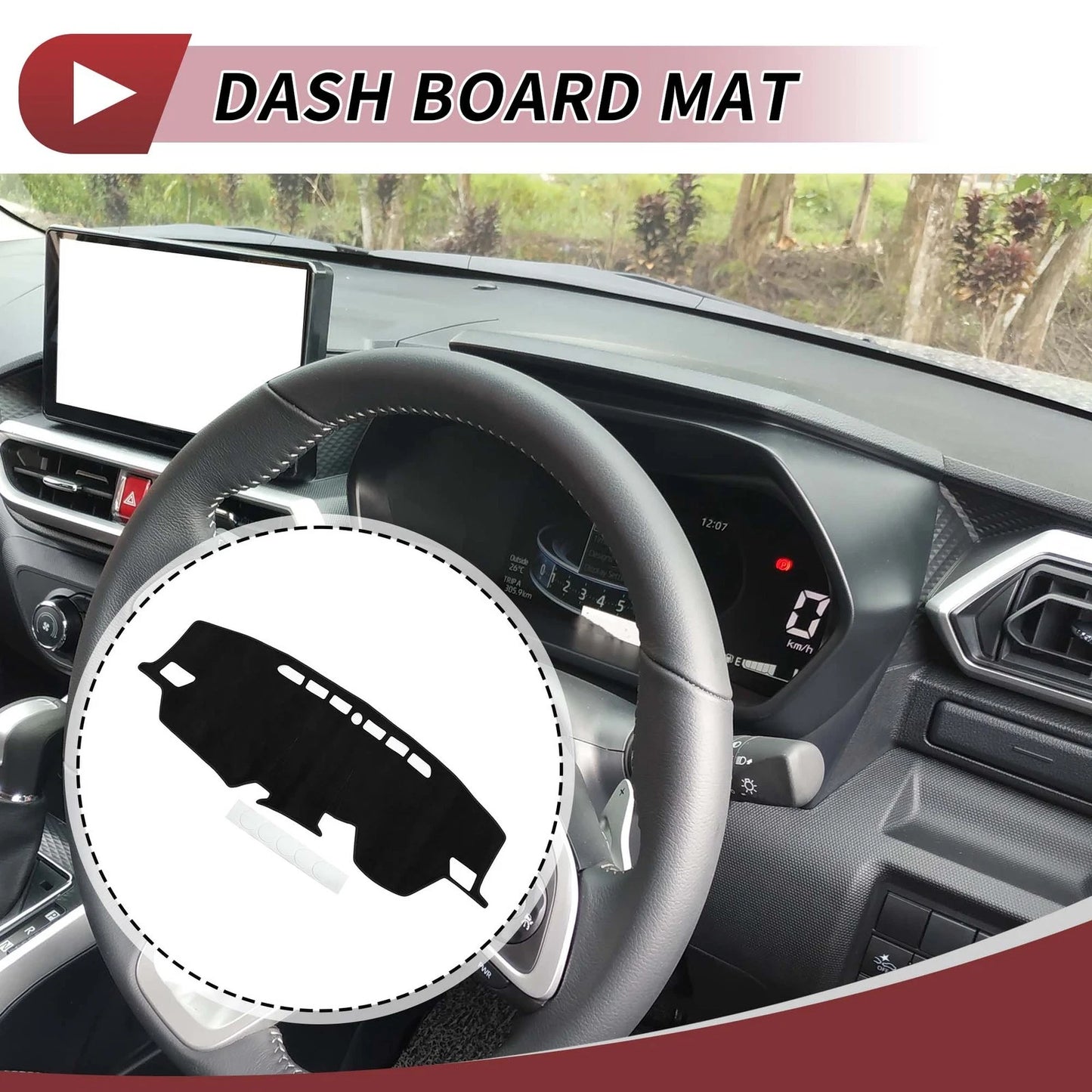 Dashboard Cover Mat for Toyota Raize A200A (2013–2020) Black Sun Protector