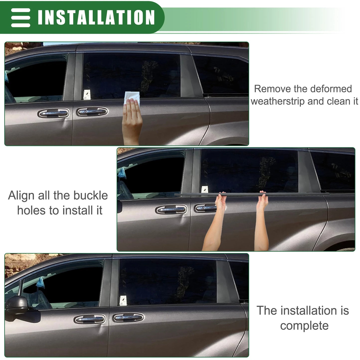 Set of 2 Rear Door Window Belt Weatherstrips for Toyota Sienna (2011–2020)