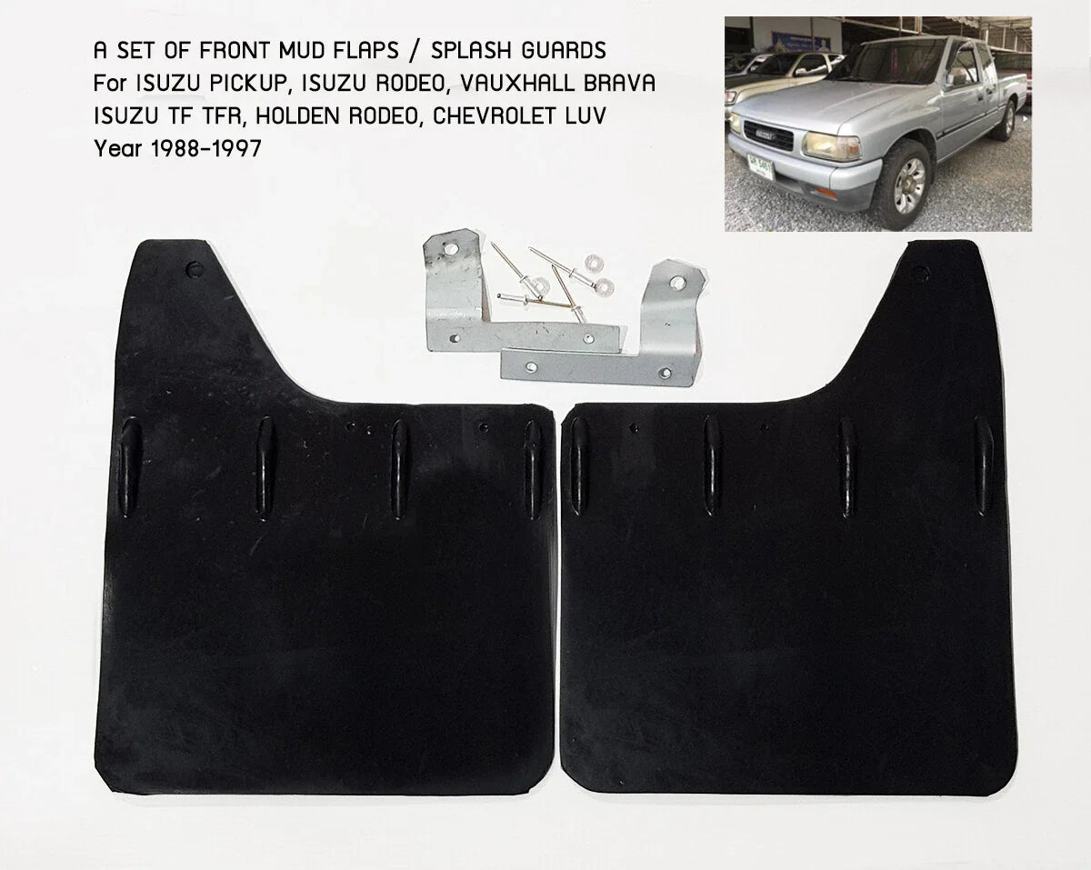 Front Mud Flaps Splash Guards for Holden TF Rodeo Isuzu 88-97 (Black Rubber)