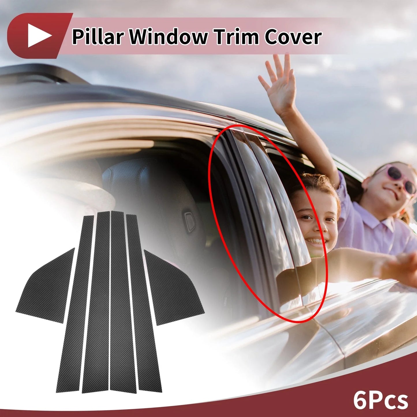 6 Pcs Door Pillar Window Trim for Honda Accord Wagon (1994-1997) Black Fiber