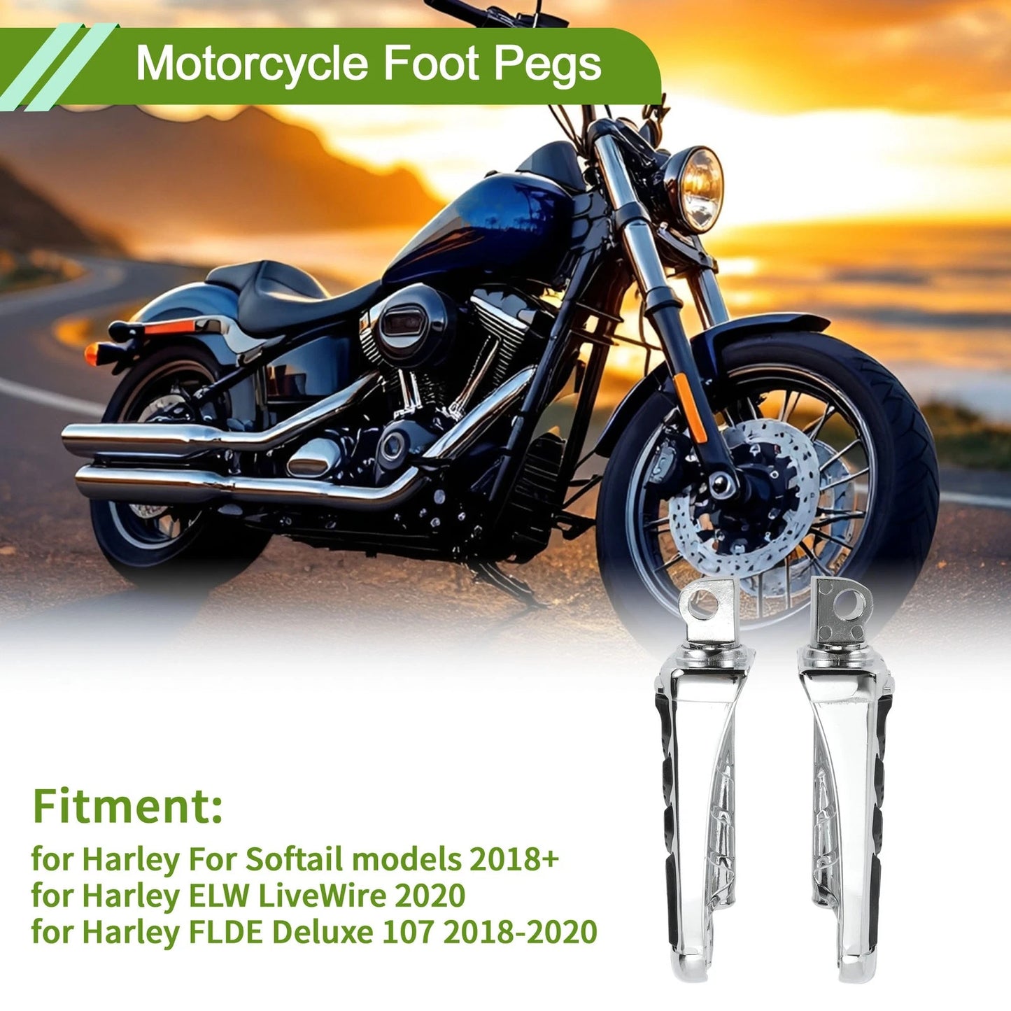 Foot Pegs for Harley Softail (2018) - Electroplated, 1 Pair