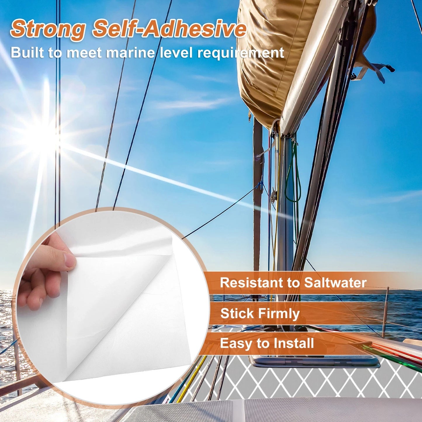 Self-Adhesive Boat Flooring Strip 96" Lx16" W Light Gray with White Line