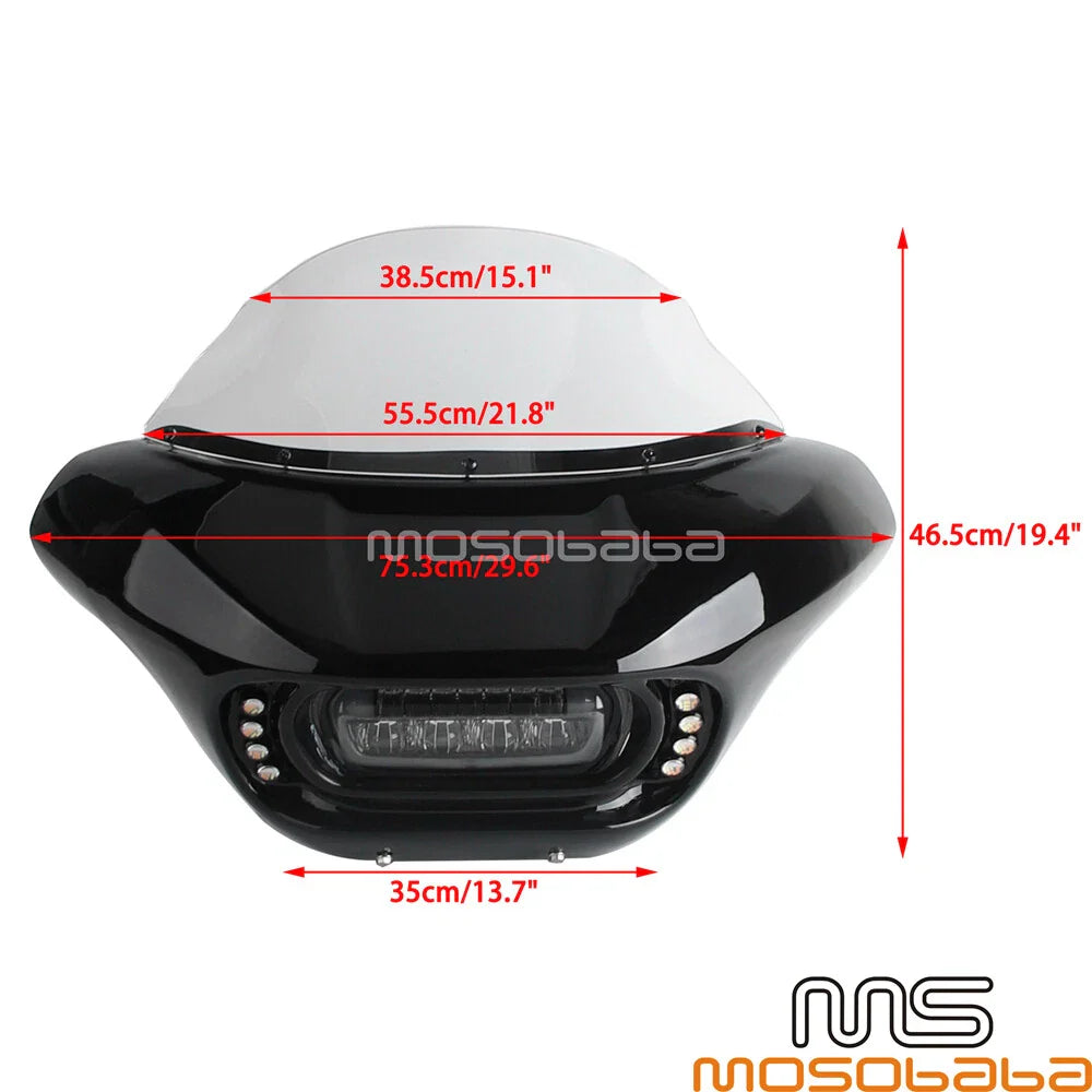 LED DRL Headlight Fairing Windshield for Harley Softail Fat Bob (2018-2023)