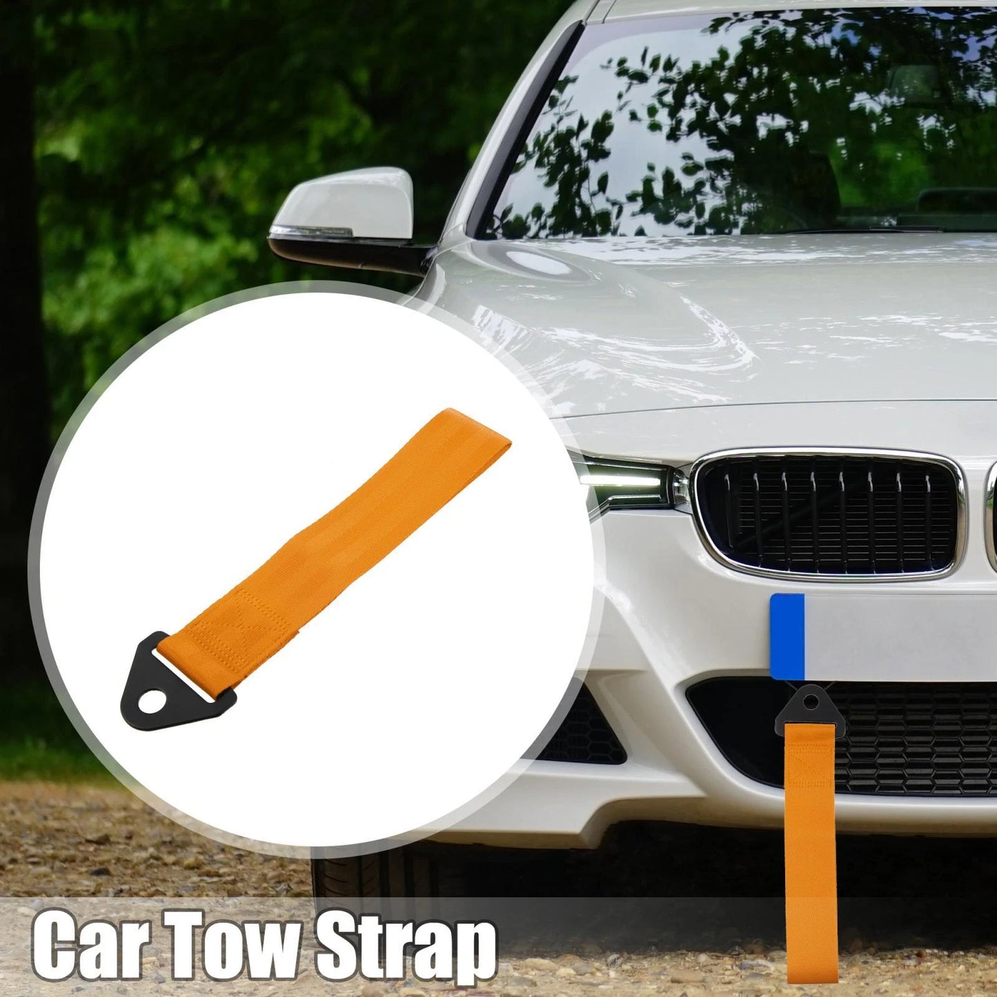 Set of 2 Front Bumper Tow Straps with Rope Hook - Orange
