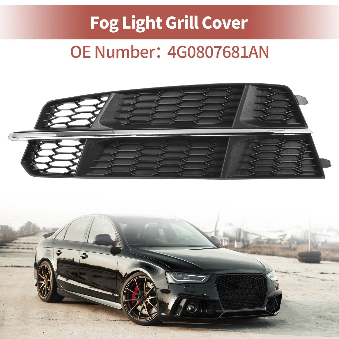 Fog Light Grill for Audi A6 C7 S-Line (2015–2018) Black Silver Tone