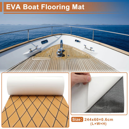EVA Boat Flooring Strip 96" L x 24" W Brown with Black Line