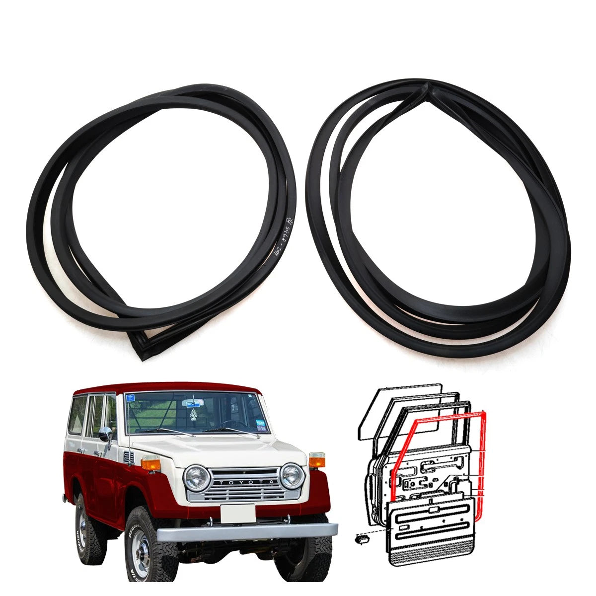 Set of 2 Front Door Weatherstrip Rubber for Toyota Land Cruiser FJ55 FJ56 (1975–1980)