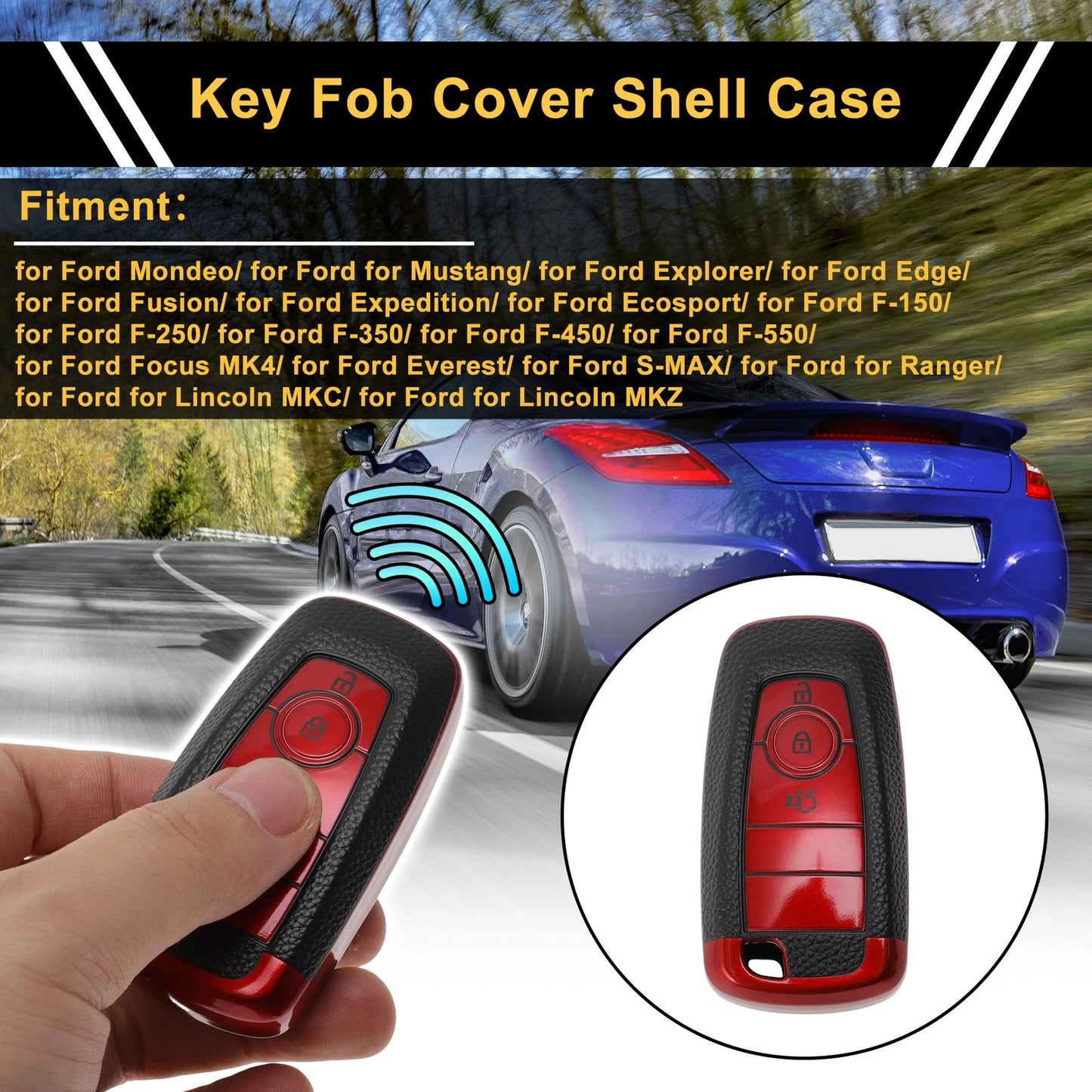 Red TPU Silicone Key Fob Shell Cover for Ford Mondeo (2015–2021)