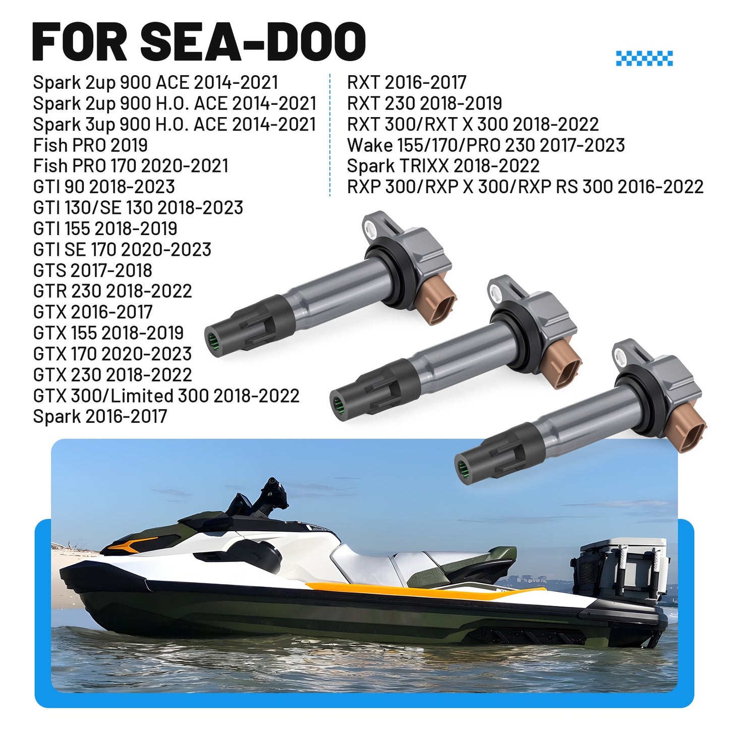 Ignition Coil Set of 3 for Sea-Doo RXP 300 / RXP X 300 / RXP RS 300 (2016–2022)