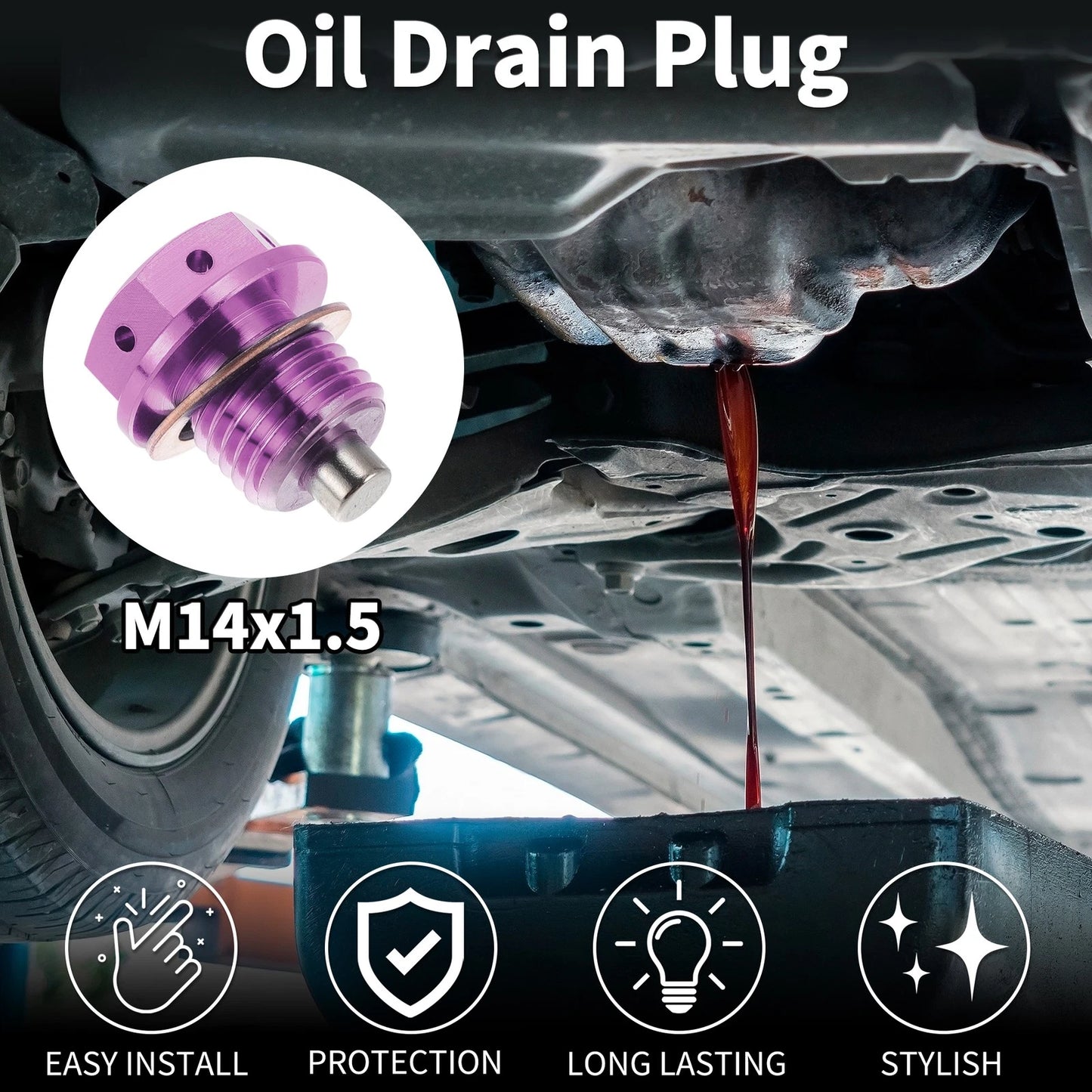 M14x1.5 Magnetic Oil Drain Plug Titanium Alloy Purple for Universal