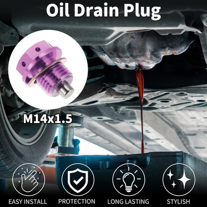 M14x1.5 Magnetic Oil Drain Plug Titanium Alloy Purple for Universal