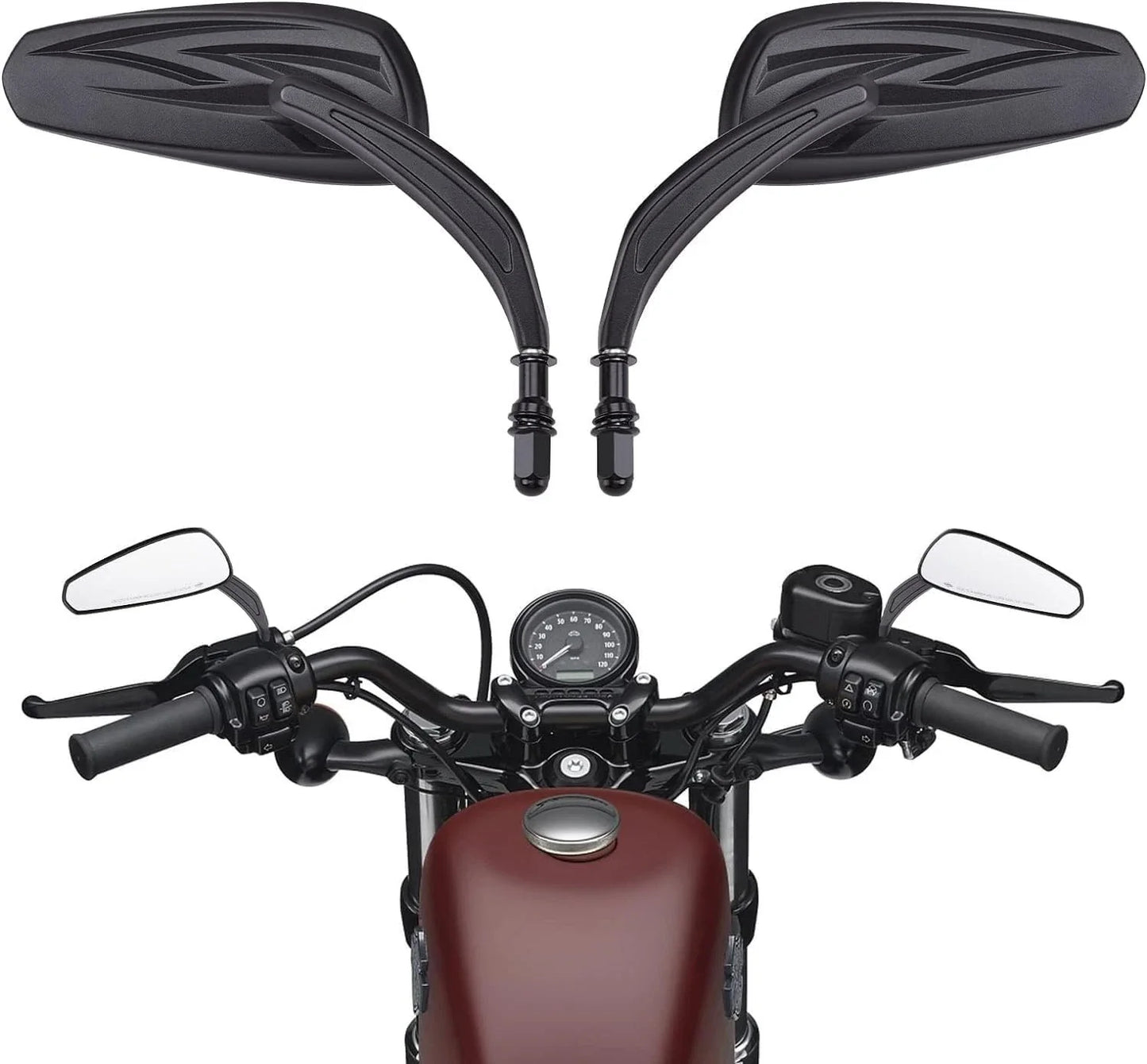 Black Rearview Mirrors for Harley Touring, Glide, Softail, Dyna